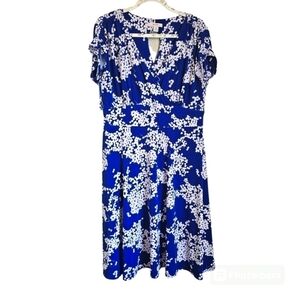 Dressbarn bright blue floral midi dress womens plus size 16